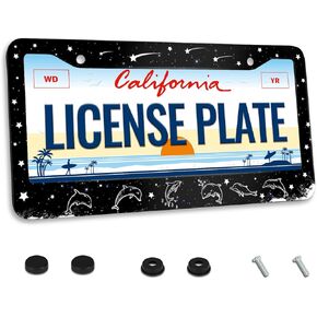 2Pcs Personalized License Plate Frame Stainless Steel Artistic Flower Pink License Plate Car Tag Holder with 4 Holes and Screws for Women Men Auto Decoration for USA Canada Vehicles Standard (12"x6")