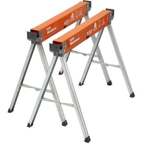 BORA Workhorse Saw horses 2 pack Folding Heavy Duty Legs, Metal Saw horse with 2x4 Bracket Built in Bottle Opener Professional Saw Horse for Woodworking Carpenters Contractors PM-3350T