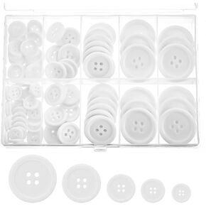 100 Pcs Resin Buttons for Sewing, Flatback Sewing Buttons 5 Sizes 4-Hole White DIY Buttons with Storage Box, Round Mixed Buttons for Crafts, Sewing, Holiday Decoration(White) in Saudi Arabia