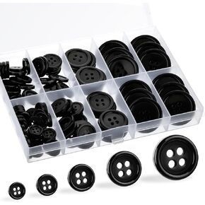 100 Pcs Resin Buttons for Sewing, Flatback Sewing Buttons 5 Sizes 4-Hole White DIY Buttons with Storage Box, Round Mixed Buttons for Crafts, Sewing, Holiday Decoration(White)