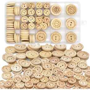 150 Pcs Wooden Handmade Buttons Sewing Round 2 Holes Buttons for Sewing Clothing Accessories, DIY Crafting Projects Decorations (15mm/20mm/25mm)