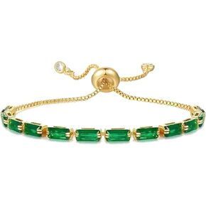Harlorki Unique Design Adjustable Titanium Steel Cubic Zirconia Emerald Green Rhinestone Charm Tennis Bracelet Shiny Crystal Sparkling Wrist Bangle Cuff Costume Fashion Jewelry