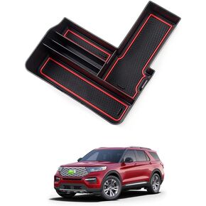 Autorder Center Console Organizer for Ford Explorer 2020 2021 2022 2023 2024 Accessories Armrest Storage Box Secondary Insert Tray with Red Mat