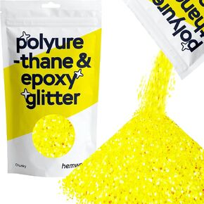 Hemway Polyurethane & Epoxy Resin Glitter 100g / 3.5oz Metallic Crystal Flake Additive for Flooring Jewelry Tumblers Glass Pigment - Chunky (1/40" 0.025" 0.6mm) - Fluorescent Yellow
