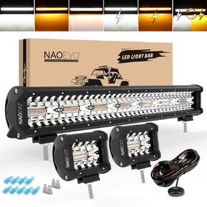 NAOEVO 12 بوصة 420 واط LED ضوء بار 2 قطعة 4 بوصة 120 واط ضوء القرون العنبر الأبيض ستروب الضباب قبالة الطريق الخفيفة 6 طرق مع مجموعة تسخير الأسلاك - 3 الرصاص لشاحنة جيب جرار in Kuwait