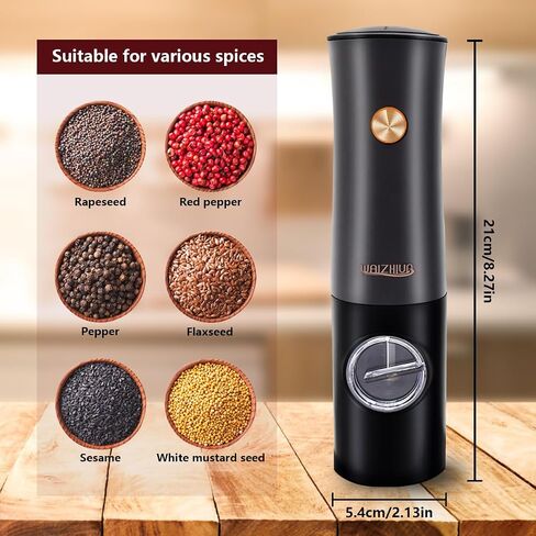 2Pack Electric Salt and Pepper Grinder Set, USB Rechargeable Electric Pepper Grinder Mill with Type-C Cable LED Lights Adjustable Coarseness One Handed Operation in Saudi Arabia