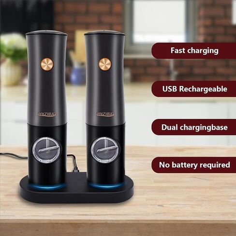 2Pack Electric Salt and Pepper Grinder Set, USB Rechargeable Electric Pepper Grinder Mill with Type-C Cable LED Lights Adjustable Coarseness One Handed Operation in Saudi Arabia