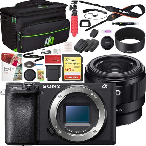 Sony a6400 4K Mirrorless Camera Body ILCE-6400/B with FE 50mm F1.8 Lens Kit Bundle with Deco Gear Travel Case 2X Extra Battery Essential Photography Accessory Set in Saudi Arabia