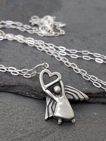Sterling Silver Guardian Angel Charm Necklace, 18" in Saudi Arabia