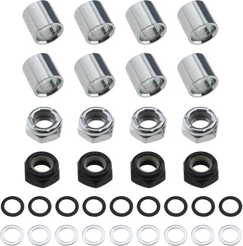 2 Sets Skateboard Truck Rebuild Kit Speed Washers & Bearing Spacers & Lock Nuts for Skateboards/Long Board Trucks (Black & Silver) in Saudi Arabia