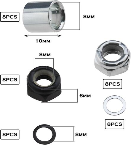 2 Sets Skateboard Truck Rebuild Kit Speed Washers & Bearing Spacers & Lock Nuts for Skateboards/Long Board Trucks (Black & Silver) in Saudi Arabia