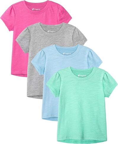 4 Pack Baby Girls Shirts Cotton Short-Sleeve Toddler Girls Shirts Puff Sleeve Crew Neck T-Shirt for Baby Toddler in Saudi Arabia