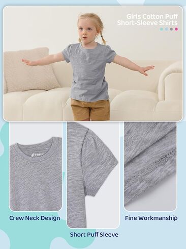 4 Pack Baby Girls Shirts Cotton Short-Sleeve Toddler Girls Shirts Puff Sleeve Crew Neck T-Shirt for Baby Toddler in Saudi Arabia