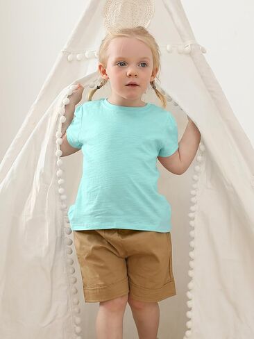 4 Pack Baby Girls Shirts Cotton Short-Sleeve Toddler Girls Shirts Puff Sleeve Crew Neck T-Shirt for Baby Toddler in Saudi Arabia