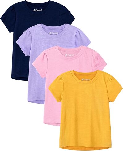 4 Pack Baby Girls Shirts Cotton Short-Sleeve Toddler Girls Shirts Puff Sleeve Crew Neck T-Shirt for Baby Toddler in Saudi Arabia