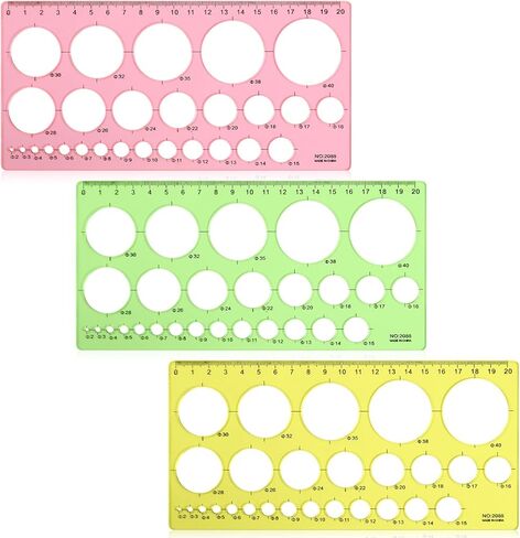 3Pcs/Set Circle Templates for Drawing, Plastic Measuring Geometric Drawings Stencil Rulers Drawing Aid Tool Multi-Function Ruler for Office School Formwork(Pink&Yellow&Blue) in Kuwait