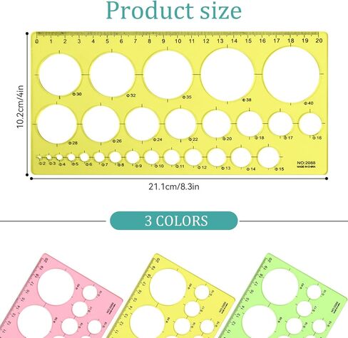 3Pcs/Set Circle Templates for Drawing, Plastic Measuring Geometric Drawings Stencil Rulers Drawing Aid Tool Multi-Function Ruler for Office School Formwork(Pink&Yellow&Blue) in Kuwait