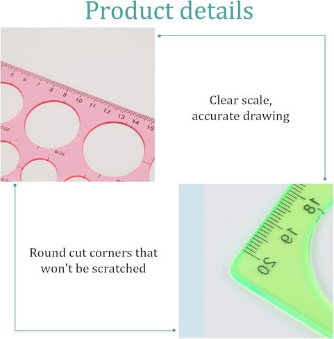3Pcs/Set Circle Templates for Drawing, Plastic Measuring Geometric Drawings Stencil Rulers Drawing Aid Tool Multi-Function Ruler for Office School Formwork(Pink&Yellow&Blue) in Kuwait