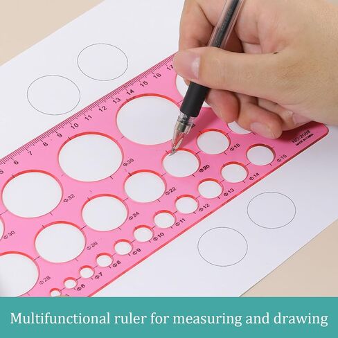 3Pcs/Set Circle Templates for Drawing, Plastic Measuring Geometric Drawings Stencil Rulers Drawing Aid Tool Multi-Function Ruler for Office School Formwork(Pink&Yellow&Blue) in Kuwait