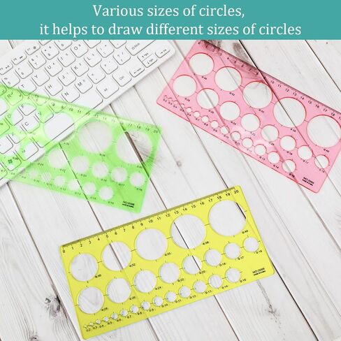 3Pcs/Set Circle Templates for Drawing, Plastic Measuring Geometric Drawings Stencil Rulers Drawing Aid Tool Multi-Function Ruler for Office School Formwork(Pink&Yellow&Blue) in Kuwait