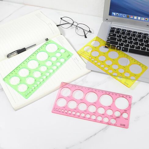3Pcs/Set Circle Templates for Drawing, Plastic Measuring Geometric Drawings Stencil Rulers Drawing Aid Tool Multi-Function Ruler for Office School Formwork(Pink&Yellow&Blue) in Kuwait