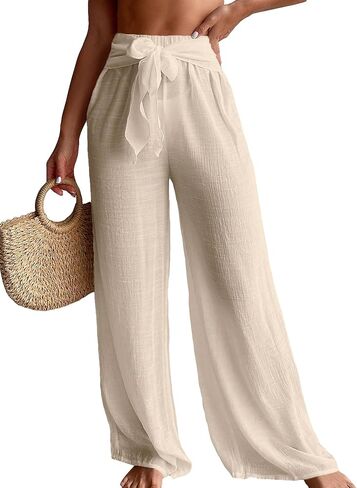 SHENHE Women's Swim Cover Up Pants Tie Front Wide Leg Loose Beach Palazzo Pants Coverups in Saudi Arabia