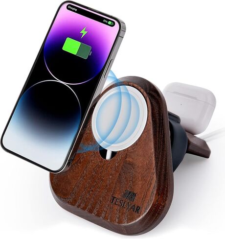 Wood Phone Docking Station Compatible with Magnetic Charger Gifts for Men or Dad for Husband Birthday Wife Nightstand Solid Ash Brown in Kuwait