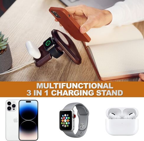 Wood Phone Docking Station Compatible with Magnetic Charger Gifts for Men or Dad for Husband Birthday Wife Nightstand Solid Ash Brown in Kuwait