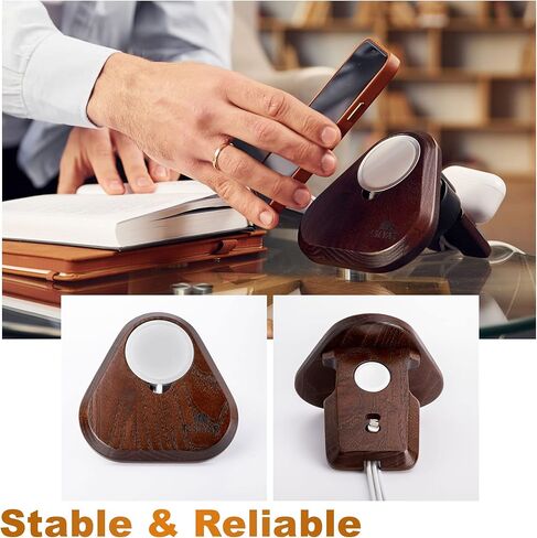 Wood Phone Docking Station Compatible with Magnetic Charger Gifts for Men or Dad for Husband Birthday Wife Nightstand Solid Ash Brown in Kuwait