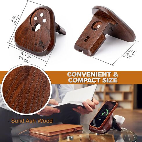 Wood Phone Docking Station Compatible with Magnetic Charger Gifts for Men or Dad for Husband Birthday Wife Nightstand Solid Ash Brown in Kuwait