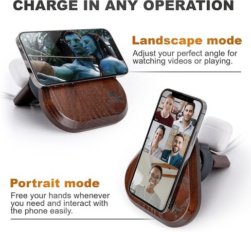 Wood Phone Docking Station Compatible with Magnetic Charger Gifts for Men or Dad for Husband Birthday Wife Nightstand Solid Ash Brown in Kuwait