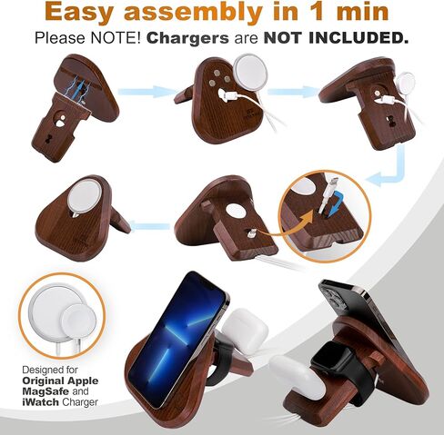 Wood Phone Docking Station Compatible with Magnetic Charger Gifts for Men or Dad for Husband Birthday Wife Nightstand Solid Ash Brown in Kuwait