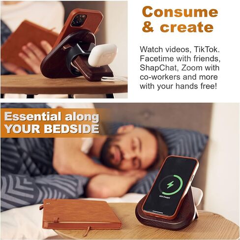 Wood Phone Docking Station Compatible with Magnetic Charger Gifts for Men or Dad for Husband Birthday Wife Nightstand Solid Ash Brown in Kuwait
