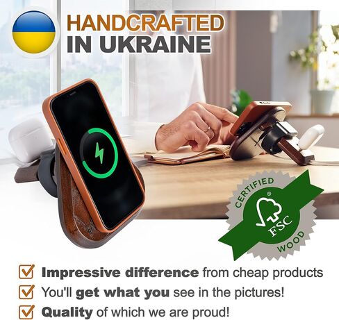 Wood Phone Docking Station Compatible with Magnetic Charger Gifts for Men or Dad for Husband Birthday Wife Nightstand Solid Ash Brown in Kuwait