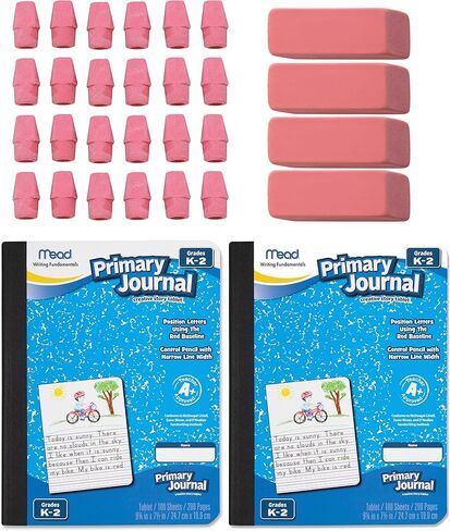 Mead Primary Journal K-2nd Grade 2 Pack Including 24 Pink Cap Eraser and 4 Large Erasers, Latex-Free in Kuwait