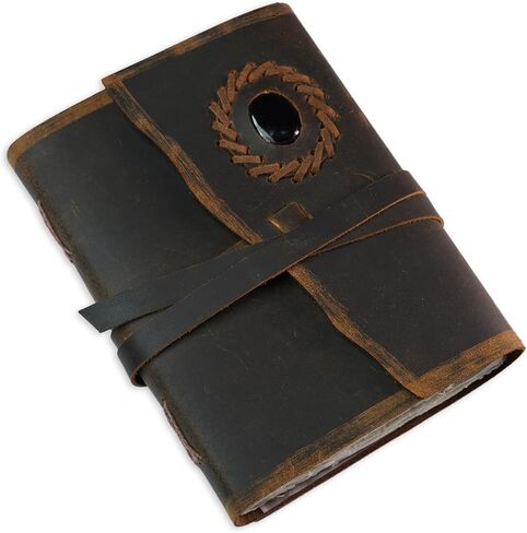 GHONSLA™ – Premium Handmade Leather Vintage Journal-Writing pad Gift for Artist,Sketch,Travel,Leather Journal for Men and Women,Antique Stone with Starp Closure (Handmade Ruled Paper, 5 x 7 Inch) in Saudi Arabia
