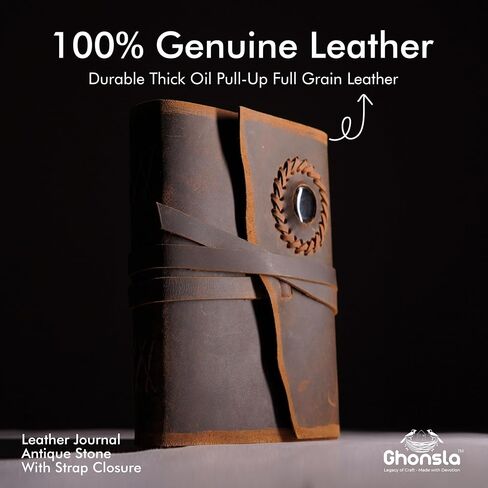 GHONSLA™ – Premium Handmade Leather Vintage Journal-Writing pad Gift for Artist,Sketch,Travel,Leather Journal for Men and Women,Antique Stone with Starp Closure (Handmade Ruled Paper, 5 x 7 Inch) in Saudi Arabia