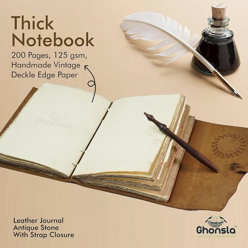 GHONSLA™ – Premium Handmade Leather Vintage Journal-Writing pad Gift for Artist,Sketch,Travel,Leather Journal for Men and Women,Antique Stone with Starp Closure (Handmade Ruled Paper, 5 x 7 Inch) in Saudi Arabia