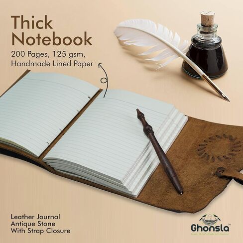GHONSLA™ – Premium Handmade Leather Vintage Journal-Writing pad Gift for Artist,Sketch,Travel,Leather Journal for Men and Women,Antique Stone with Starp Closure (Handmade Ruled Paper, 5 x 7 Inch) in Saudi Arabia