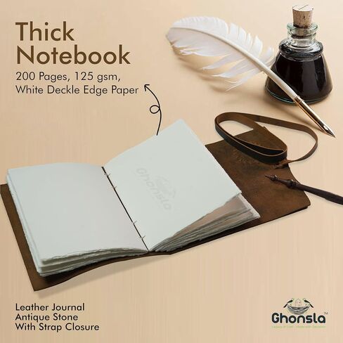 GHONSLA™ – Premium Handmade Leather Vintage Journal-Writing pad Gift for Artist,Sketch,Travel,Leather Journal for Men and Women,Antique Stone with Starp Closure (Handmade Ruled Paper, 5 x 7 Inch) in Saudi Arabia