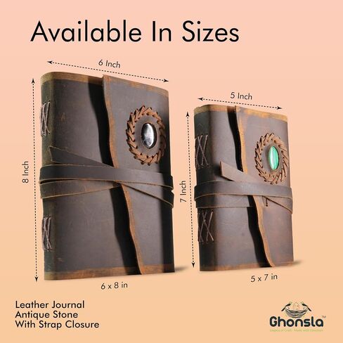 GHONSLA™ – Premium Handmade Leather Vintage Journal-Writing pad Gift for Artist,Sketch,Travel,Leather Journal for Men and Women,Antique Stone with Starp Closure (Handmade Ruled Paper, 5 x 7 Inch) in Saudi Arabia