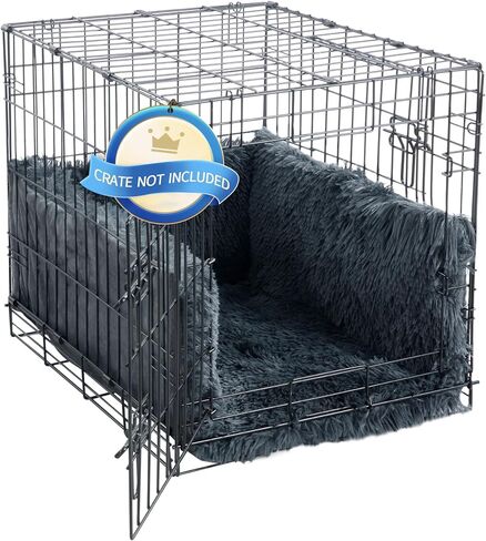 HOMBYS Fluffy Dog Crate Bumper with Dog Mat (Crate NOT Include)-Soft Faux Fur Crate Accessorie Dog Kennel Cover, Dog Crate Training Pad for a Safe & Comfortable, Ties for Secure-Fit Front Door Crates in Saudi Arabia