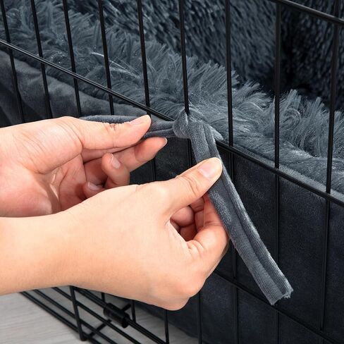 HOMBYS Fluffy Dog Crate Bumper with Dog Mat (Crate NOT Include)-Soft Faux Fur Crate Accessorie Dog Kennel Cover, Dog Crate Training Pad for a Safe & Comfortable, Ties for Secure-Fit Front Door Crates in Saudi Arabia