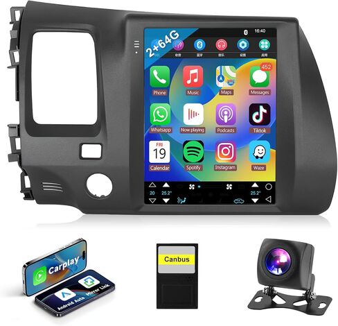 2+64G Car Stereo for Honda Civic 2004 2005 2006 2007 2008 2009 with Wireless Apple Carplay Android Auto, Podofo 9.7'' HD Touchscreen Android Radio GPS Navigation Bluetooth WiFi HiFi SWC Backup Camera in Saudi Arabia