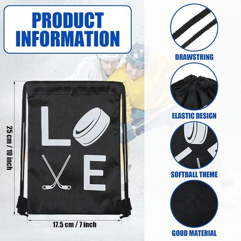 Sinmoe 12 Pcs Hockey Gift Bags Hockey Party Favor Bags Sport Hockey Theme Drawstring Bag Hockey Party Favors for Kids Hockey Birthday Party Supplies Field Hockey Gifts(7 x 10 Inch, Ice Hockey) in Saudi Arabia