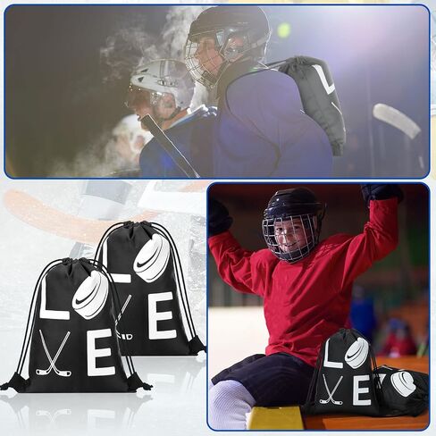 Sinmoe 12 Pcs Hockey Gift Bags Hockey Party Favor Bags Sport Hockey Theme Drawstring Bag Hockey Party Favors for Kids Hockey Birthday Party Supplies Field Hockey Gifts(7 x 10 Inch, Ice Hockey) in Saudi Arabia