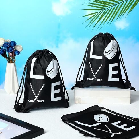 Sinmoe 12 Pcs Hockey Gift Bags Hockey Party Favor Bags Sport Hockey Theme Drawstring Bag Hockey Party Favors for Kids Hockey Birthday Party Supplies Field Hockey Gifts(7 x 10 Inch, Ice Hockey) in Saudi Arabia
