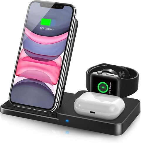 قاعدة شحن 3 في 1، شاحن لاسلكي لهاتف iPhone 15 14 13 12 11 Pro Max وApple Watch iwacth - قاعدة شحن لأجهزة AirPods in Saudi Arabia