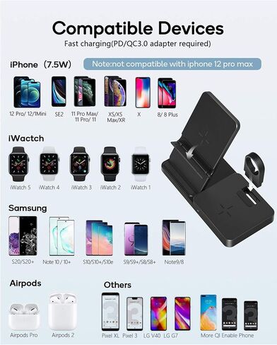 قاعدة شحن 3 في 1، شاحن لاسلكي لهاتف iPhone 15 14 13 12 11 Pro Max وApple Watch iwacth - قاعدة شحن لأجهزة AirPods in Saudi Arabia