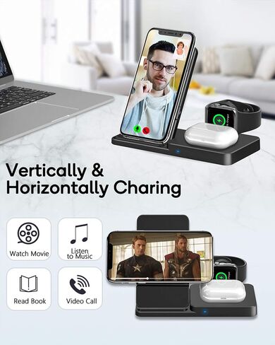 قاعدة شحن 3 في 1، شاحن لاسلكي لهاتف iPhone 15 14 13 12 11 Pro Max وApple Watch iwacth - قاعدة شحن لأجهزة AirPods in Saudi Arabia